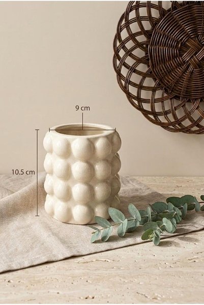 Atbyhome Bubble Seramik Vazo 10.5x9 cm - Baloncuklu Makyaj Fırçalığı Ve Masa Üstü Kalemlik Organizer