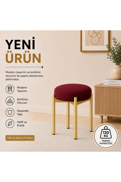 EVDERA MOBİLYA CEMRE TEKLİ PUF TABURE BENCH MAKYAJ SANDALYESİ SİYAH AYAK