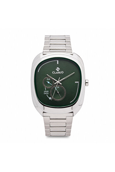 Clasico Montreux Men's Multifunction Watch – 42mm Green Dial, Cushion Case, Day