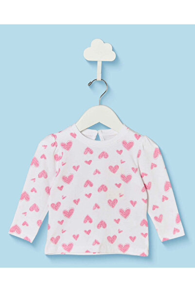 REDTAG Infant Girls White Heart All Over Print Long Sleeve T-Shirt