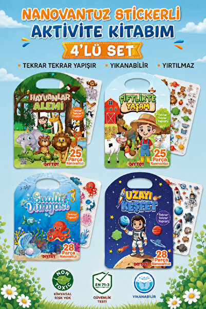 Diytoy 4'lü SET Nano Vantuzlu Bitmeyen Sticker Seti - Yıkanabilir, Yırtılmaz ...