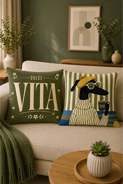 Pillow Home 2-Pack Dolce Vita & Stylish Dog Patterned Digital Printed Decorat...