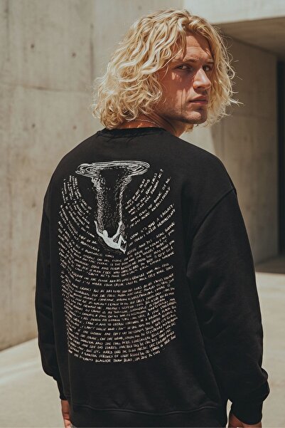 The Champ Clothing Men's Oversize Sweatshirt Abyss Printed Black – Crew Neck,...