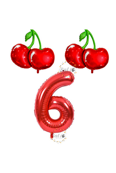 BAL10 DÜNYASI Bal10 Cherry and Red Number Themed Foil Balloon Set Age-6
