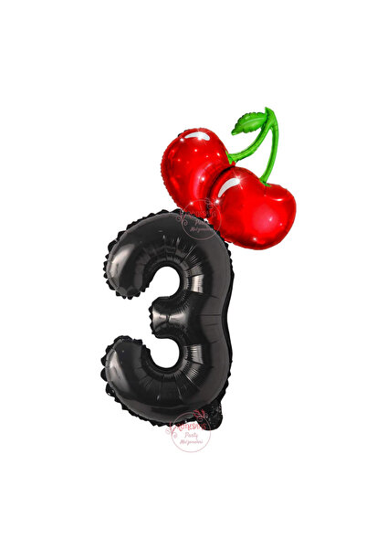 RÖNESANS PARTİ Rönesans Cherry and Black Number Foil Balloon Set Age-3