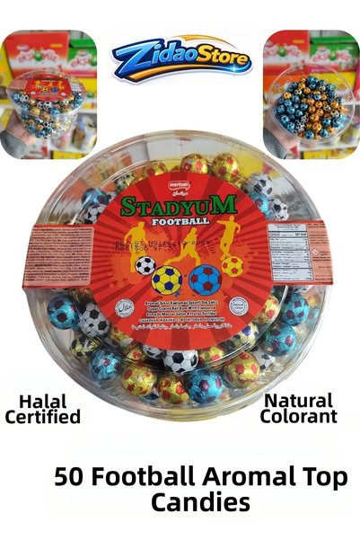 Emrah Gültekin 50 Pieces of Flavored Ball Gum Colorful Football Themed Nostalgic Candy Gum Set in Gift Package for Shipping