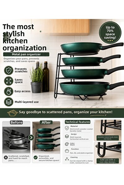 Blooming Plus Οργανωτής Κουζίνας Μεταλλική Σχάρα για Τηγάνια - Κομψός Σχεδιασ...