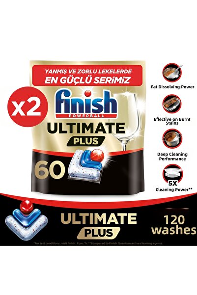 Finish Ultimate Plus Dishwasher Detergent Capsule Tablet 120 Count (60 x 2)