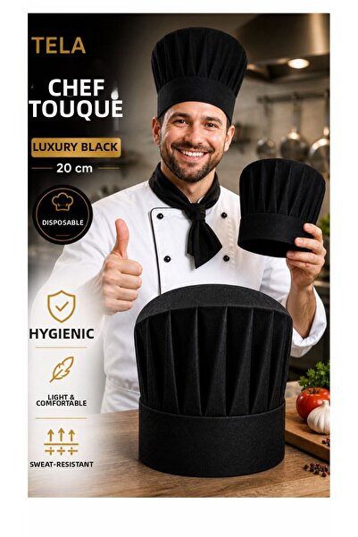 figanlar ambalaj Tela Chef Cap Luxury BLACK 20 cm Μίας χρήσης Μη υφαντό Υγιει...