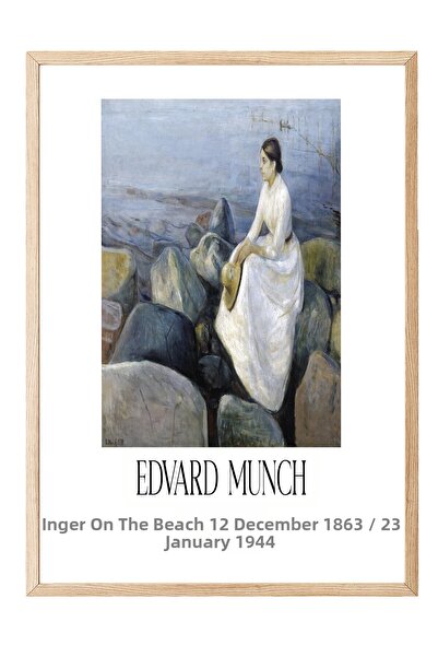 Postifull Edvard Munch - Inger on the Beach, Wood Framed Art, Art Series No:1...