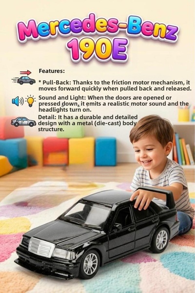 Tıfıl Toys مرسيدس-بنز 190E! سيارة لعبة معدنية مزودة بإضاءة وصوت، مقياس 1:36، ...