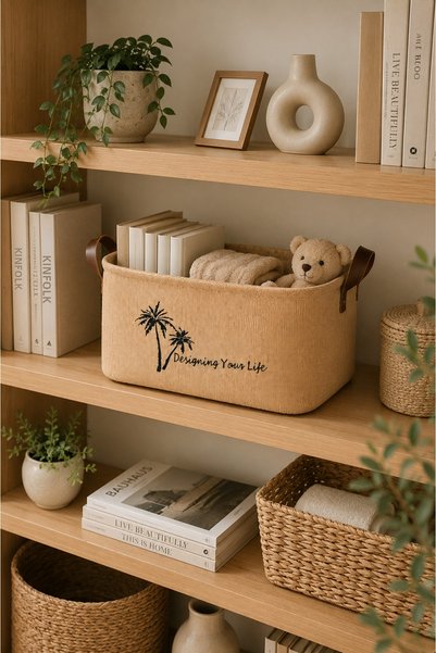 Dathcha Jute Fabric Organizer Basket 30X21X18 cm Open Mouth Organizer Basket Shelf Cabinet Bathroom Organizer