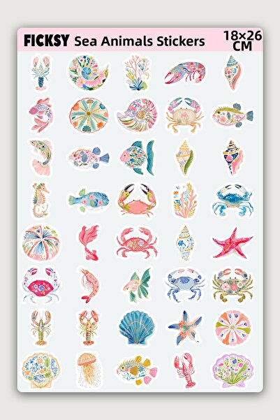 Ficksy Cute Sea Creatures Sticker Set - 40 Stickers