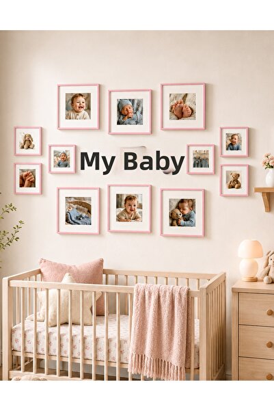 Nobbystar Adhesive Removable Pink Baby Frame Set of 12 - My Baby Square Wall ...