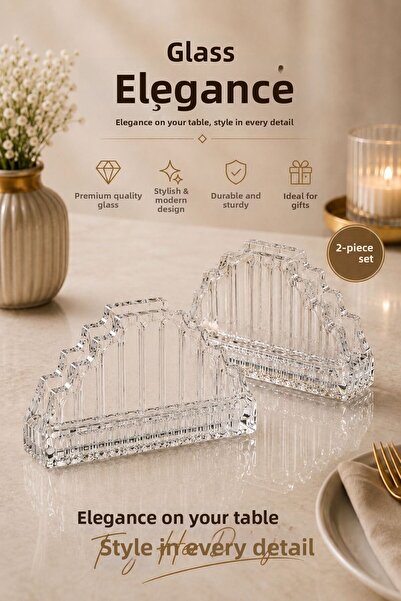 KaraWent Home 2 قطعة حامل مناديل زجاجي 13x9 سم - حامل مناديل زجاجي شفاف ذو مظ...