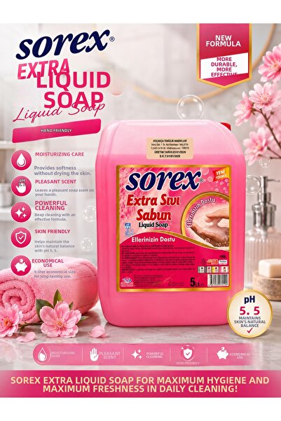 SOREX صابون سائل إضافي 5 لتر، تركيبة مكثفة، اقتصادي لتنظيف اليدين