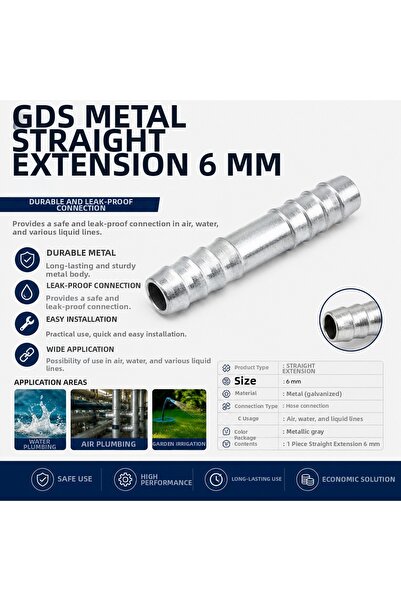 GENERAL Gds 6 mm Metal Straight Connector Hose Fitting Galvanized