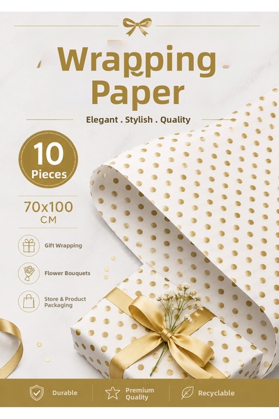 ASL ArtPaper 10 قطع من ورق التغليف الذهبي المنقط مقاس 70 × 100 سم، ورق تغليف ...