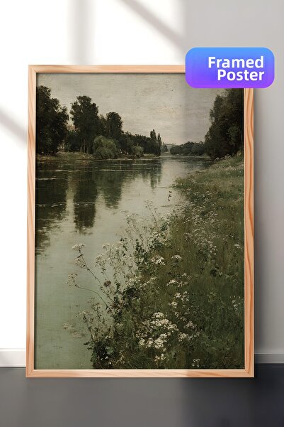 Zestia Pictură de perete vintage, peisaj natural la malul râului, înrămată în...