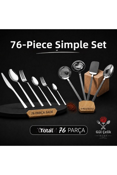 Gül Mutfak 76 Piece Fork Knife Spoon Kitchen Serving Set 18/0 Quality Stainle...