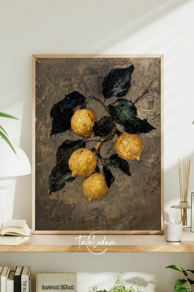 tablodea Pictură murală de bucătărie cu model de lămâie, cu aspect de pictură...