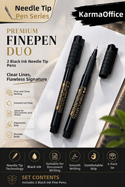 Faber Castell Faber-Castell Fine Pen Set of 2, Black Ink, Fine Tip, Fluent Wr...