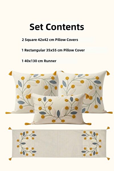 Valmia Home 4-Piece Decorative Punch Embroidered Tassel Throw Pillow Cover an...