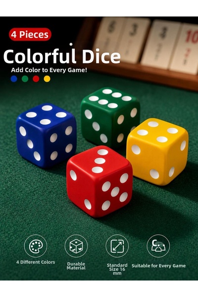 megame Colorful Plastic Okey Dice 16 mm – Set of 4 |   Blue Green Red Yellow ...