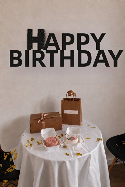 Organizasyon Pazarı Glittery Black Happy Birthday Sign with Luxurious Look Bi...