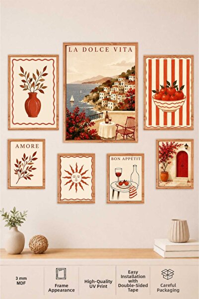 UNT Mediterranean Breeze Frame-Look 7 Piece Mdf Painting Set – Red & Navy Blu...
