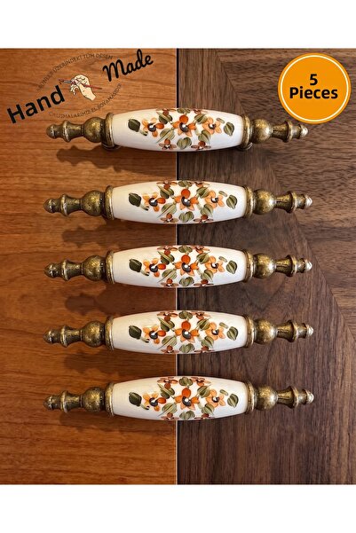 Karan Porselen 5 Pcs 64mm Hand Painted Porcelain Violet Pattern Handle Kitche...