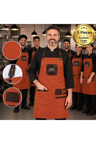 Bk Gift Customized with Your Logo, 5 Pieces of Istanbul Aprons, Orange Color ...