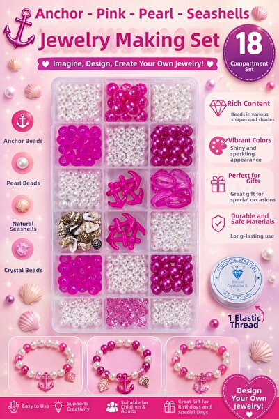 By MO Accessories Fuchsia anchor and pearl bead summer season jewelry making set
