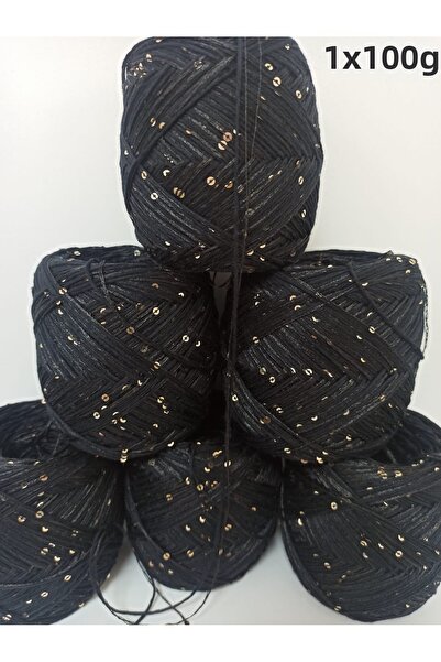 İPEK YÜN İPLİK DÜNYASI Koton Cotton Knitting Yarn (Black, Black Gold Sequins)...