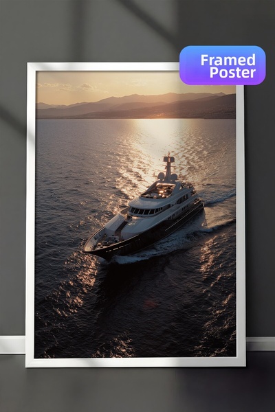 Postifull Yacht and Sunset Poster, White Framed Poster, Old Money Series, No:...