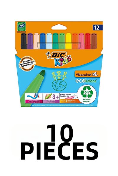 Bic 10 Pieces Visa Washable Jumbo Felt Tip Crayons Set 12 Colors Box