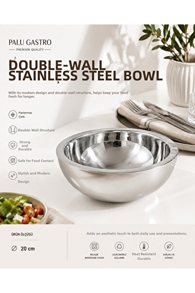 PALU GASTRO Double Walled Stainless Steel Bowl – 20 cm Modern Presentations