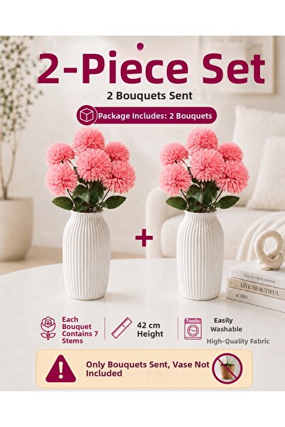 MD Aspiz Flowers 2 Bunches of Artificial Flowers 7-Piece Luxury Pink Chrysant...