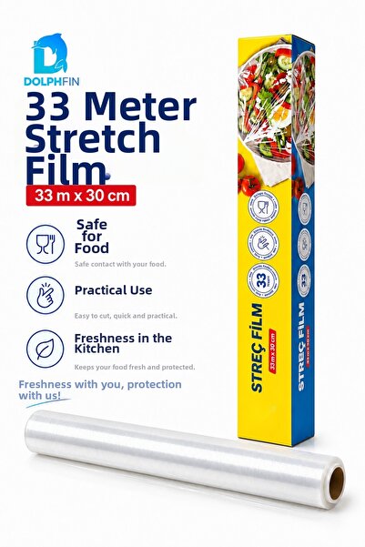 DolphFin Stretch Film 33 Meters X 30 cm Food Grade Transparent Kitchen Stretc...