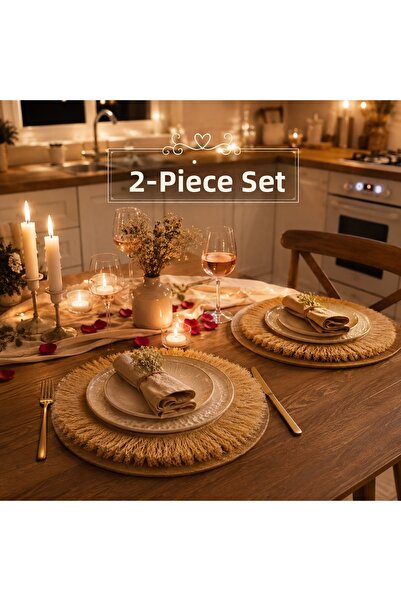 NGAHOME Handmade Raffia Supla Set of 2 40 cm Bohemian American Service Table ...