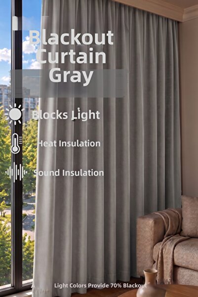 KENANAKDENİZ Gray Blackout Light-Proof Blackout Background Curtain, Battery-F...