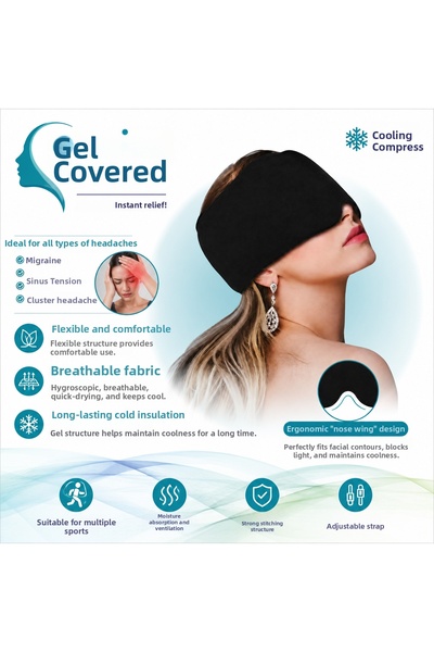 Coverzone Cold Hot Compress Gel Headband Headache Sinus Relief Gel Mask Eye P...