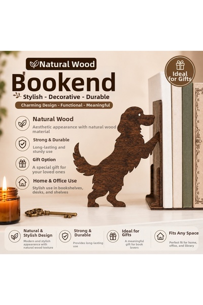 ROKH Natural Wooden Dog Figured Book Support Decorative Bookshelf Organizer G...