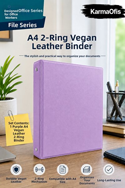 KarmaOfis A4 2-Ring Lilac Faux Leather Folder |   File and Document Organizer...