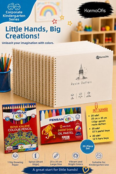 KarmaOfis Kurumsal Anaokul Picture Notebook 12-Piece Pastel and 12-Piece Dry ...