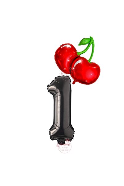 RÖNESANS PARTİ Rönesans Cherry and Black Number Foil Balloon Set Age-1