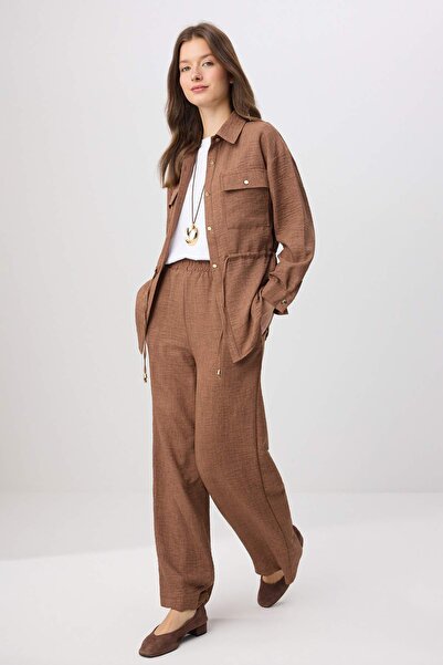 Trendyol Modest Καφέ Κανονικό Λινό Αερόμπιν Ίσια Ύφανση Εσωτερικό & Εξωτερικό...