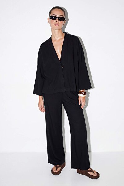 Trendyol Collection Black Oversize Shirt Jacketed Rubber Waist Trousers Woven...