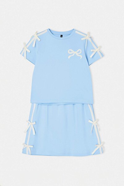 TRENDYOLKIDS Blue Plain Knitted Bottom - Top Set Tkdss26Au00144