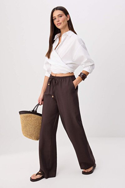 Trendyol Kollektion Dunkelbraune Modalhose mit elastischem Bund und weitem Be...